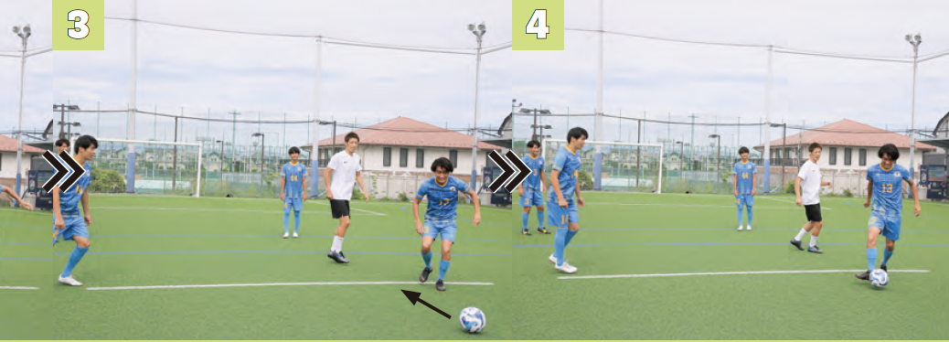 【NG】ライン間に入らず外れてしまう2『サッカー 局面を打開する デキる選手の動き方』
