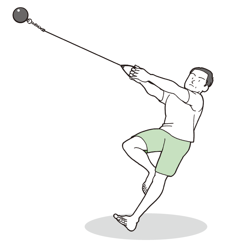 出力をさらに高めるにはハンマー投げのイメージ『ゴルフ当たる！飛ばせる！スウィング解剖図鑑 イラストでわかる身体とクラブの正確な使い方』