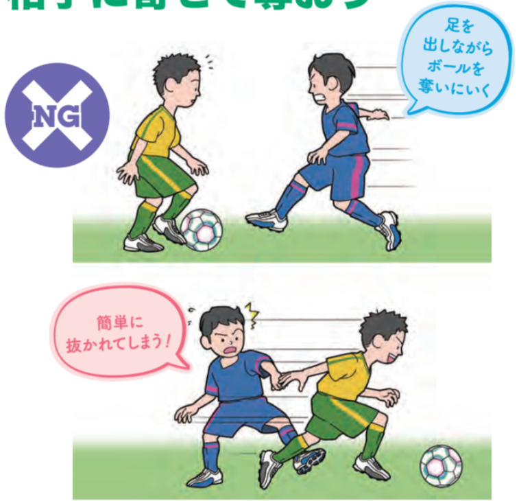 1のタイミングで行くと簡単に逆をつかれてしまうから【ジュニアサッカー 監督が使いたい選手がやってる！デキるプレー55】