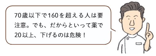70歳以下で160を超える人は要注意。でも、だからといって薬で20以上、下げるのは危険！